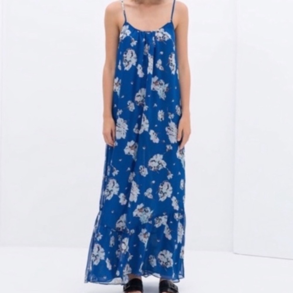 Zara dress, maxi, M, blue, floral. New with tags.